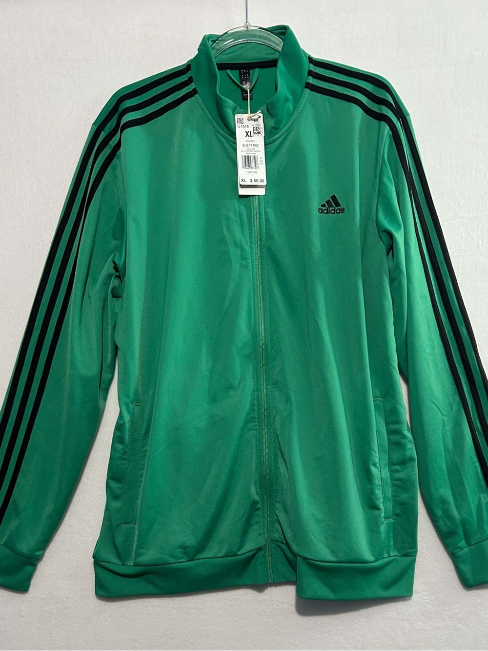 adidas Green Track Jacket with Black Three-Stripes Sz XL